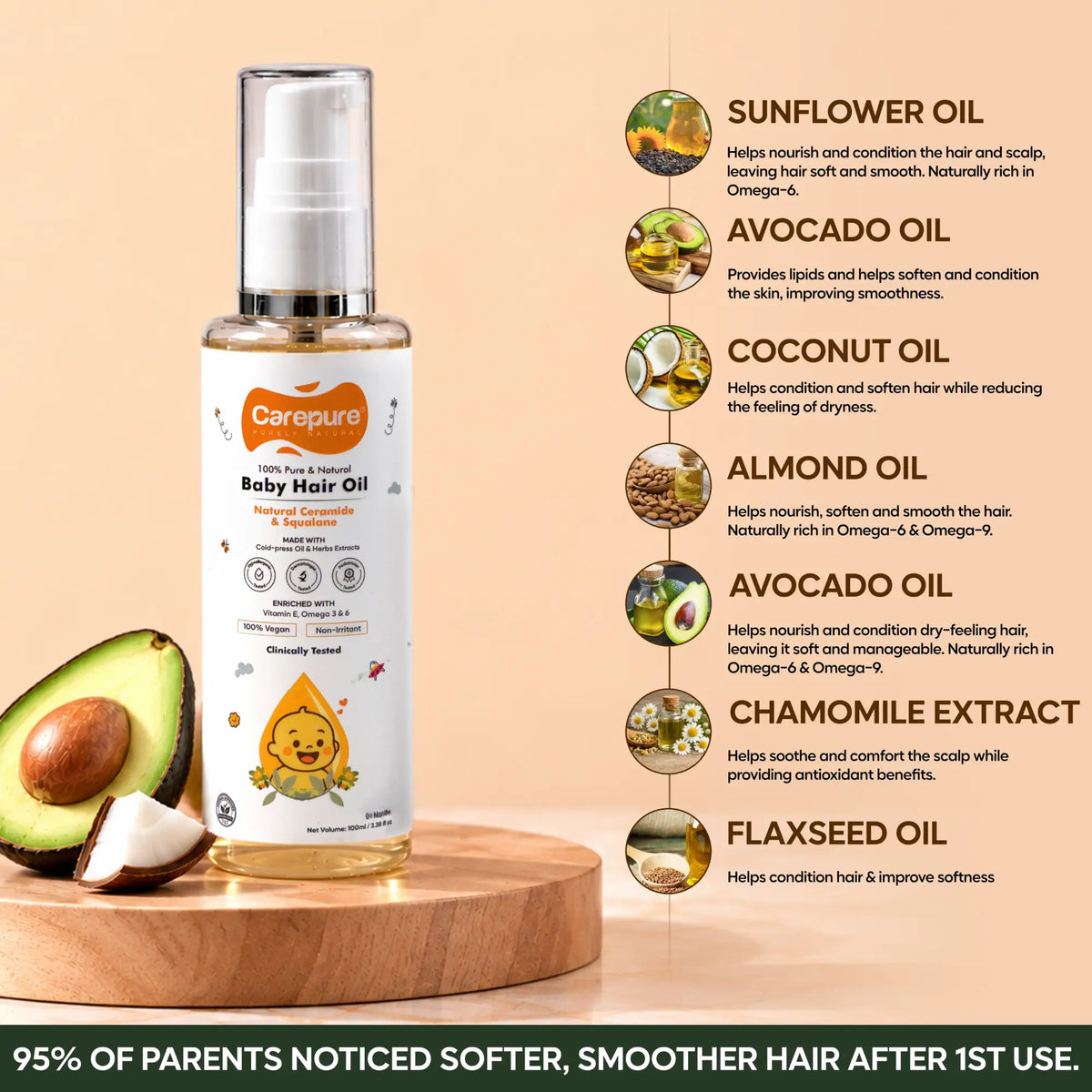Pure Cold-Pressed Baby Hair Oil With Ceramide & Squalane