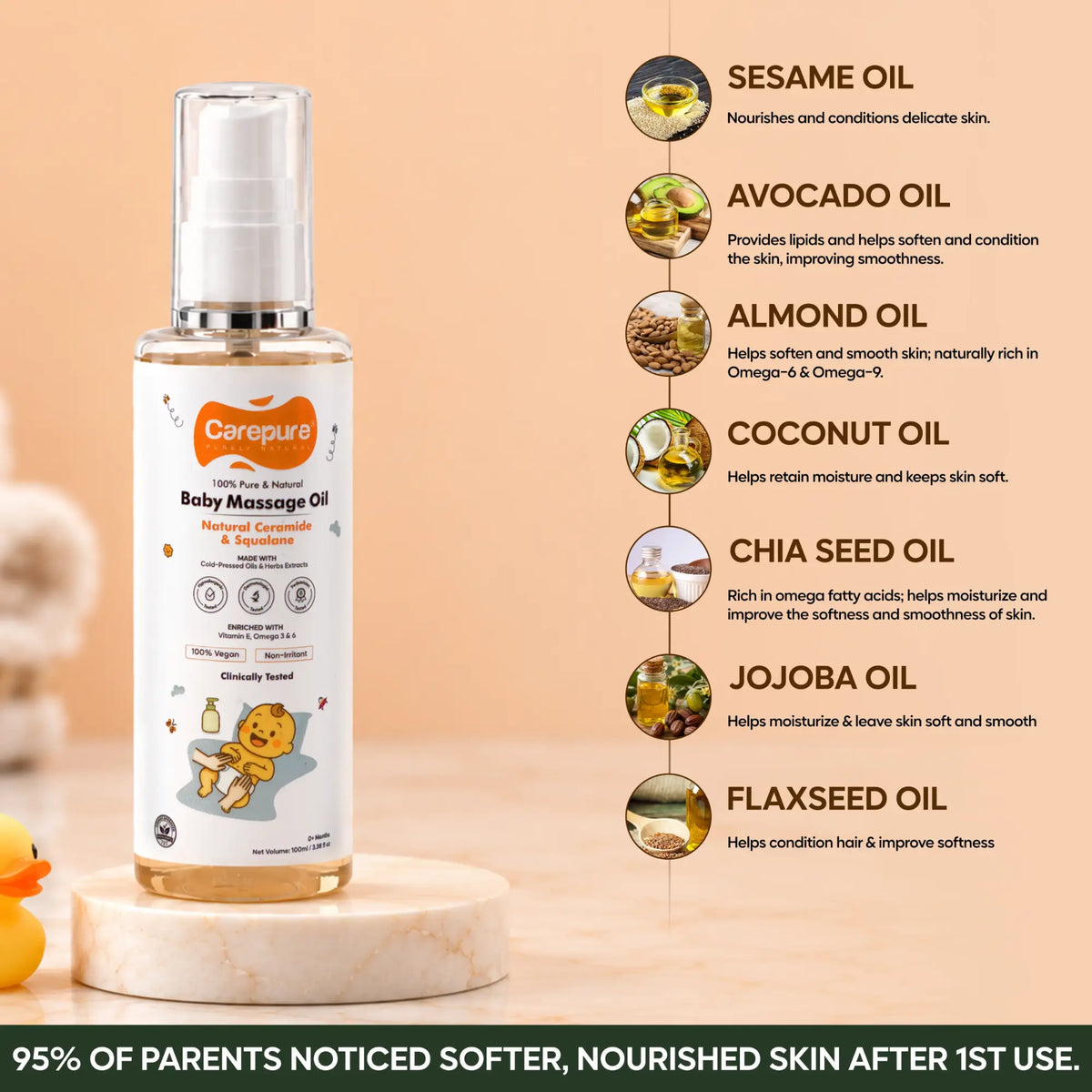 Pure Cold-Pressed Baby Massage Oil With Ceramide & Squalane