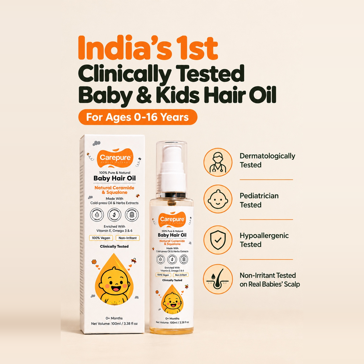 Pure Cold-Pressed Baby Hair Oil With Ceramide & Squalane